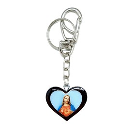 Chaveiro Coração Madeira Sagrado Coração de Jesus e Maria