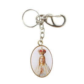Chaveiro Medalha Oval em Madeira 4 cm - Nossa Senhora de Fátima