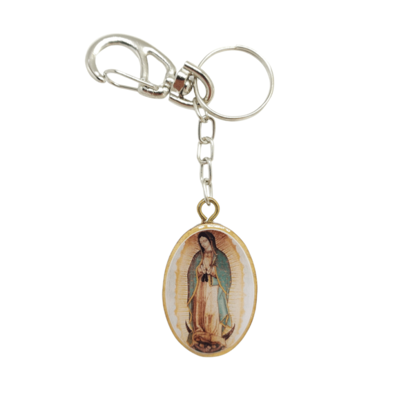 Chaveiro Medalha Oval em Madeira 4 cm - Nossa Senhora de Guadalupe