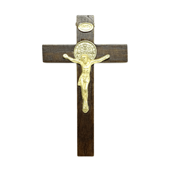 Crucifixo de Mão ou Porta com São Bento Madeira 7,5 cm