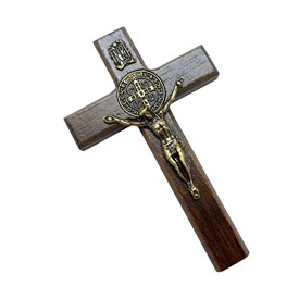Crucifixo de Mão ou Porta São Bento Madeira natural 9 cm