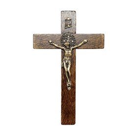 Crucifixo de Mão ou Porta São Bento Madeira Rústica 12 cm