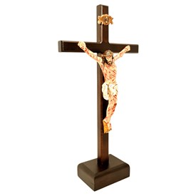 Crucifixo de Mesa com Cristo Chagado Madeira 33 cm