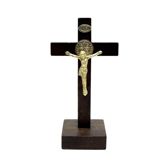 Crucifixo de Mesa com São Bento Madeira 7,5 cm