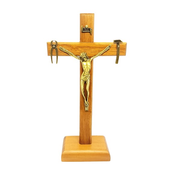 Crucifixo de Mesa de Nossa Senhora da Salette 18 cm Madeira Clara (Cruz Saletina)