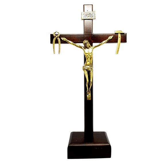 Crucifixo de Mesa de Nossa Senhora da Salette Madeira 30 cm (Cruz Saletina)