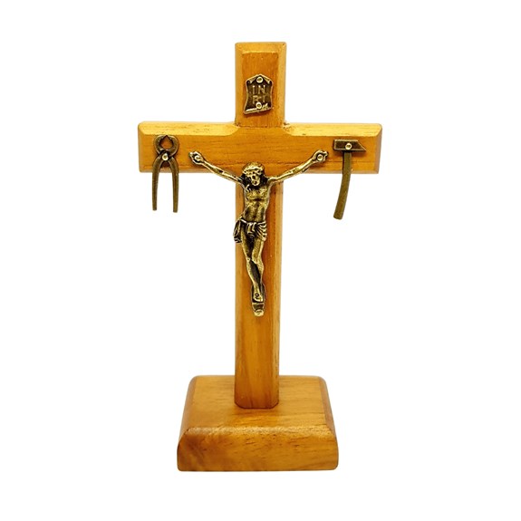 Crucifixo de Mesa de Nossa Senhora da Salette Madeira Clara 12 cm (Cruz Saletina)