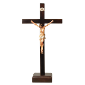 Crucifixo de Mesa em Madeira 30 cm - Cristo em Resina CHAGADO