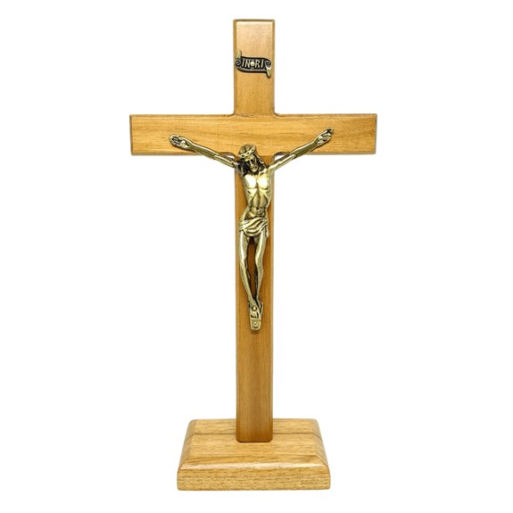 Crucifixo de Mesa Madeira Clara 23 cm