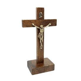 Crucifixo de Mesa Madeira Rústica 12 cm