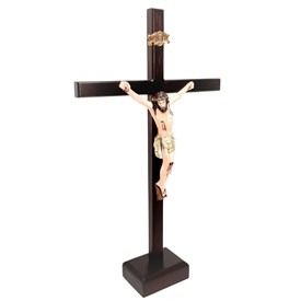 Crucifixo de Mesa Madeira Slim com Cristo em resina 40 cm