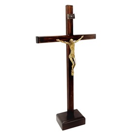 Crucifixo de Mesa Madeira Slim com Cristo Metal 40 cm
