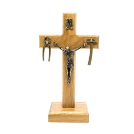 Crucifixo de Mesa Nossa Senhora da Salette Madeira Clara 9 cm (Cruz Saletina)