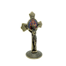 Crucifixo de mesa São Bento em metal 12 cm