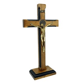 Crucifixo de Mesa São Bento Luxo Madeira 23 cm