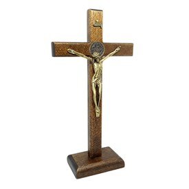 Crucifixo de Mesa São Bento Madeira 23 cm
