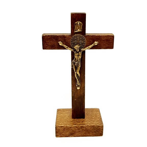 Crucifixo de Mão ou Porta São Bento Madeira Rústica 12 cm