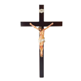 Crucifixo de Parede em Madeira 30 cm - Cristo Chagado em Resina