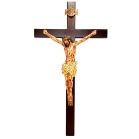 Crucifixo de Parede em Madeira com Cristo Chagado em Resina 50 cm