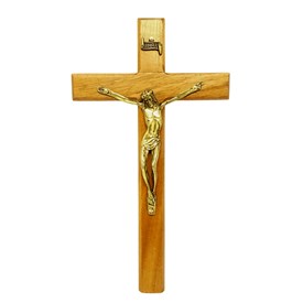 Crucifixo de Parede ou Porta Madeira Clara 18 cm
