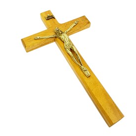 Crucifixo de Parede ou Porta Madeira Clara 18 cm