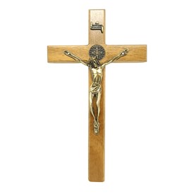 Crucifixo de parede ou porta São Bento 18 cm Madeira Clara