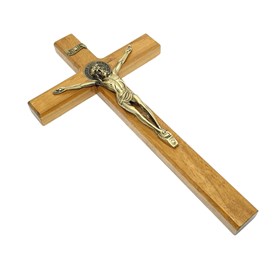Crucifixo de Parede ou Porta São Bento Madeira Clara 23 cm Madeira Clara