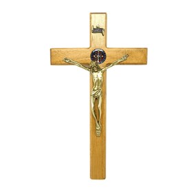 Crucifixo de parede São Bento 18 cm Madeira Clara EDIÇÃO ESPECIAL