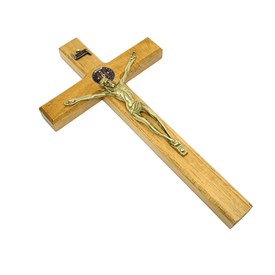 Crucifixo de parede São Bento 18 cm Madeira Clara EDIÇÃO ESPECIAL