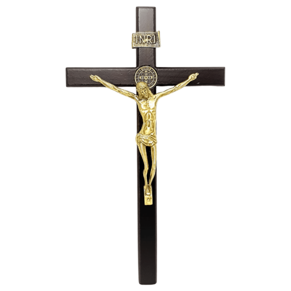 Crucifixo de Parede São Bento Madeira 30 cm