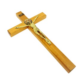 Crucifixo de Porta o Parede São Bento Colorido Madeira Clara 23 cm