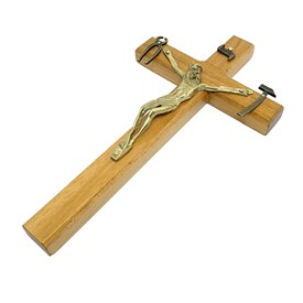 Crucifixo de Porta ou Parede de Nossa Senhora da Salette 18 cm Madeira Clara (Cruz Saletina)