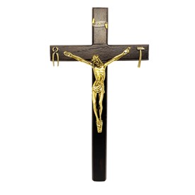 Crucifixo de Porta ou Parede de Nossa Senhora da Salette Madeira 23 cm (Cruz Saletina)