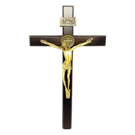 Crucifixo de Porta ou Parede São Bento Madeira 26 cm