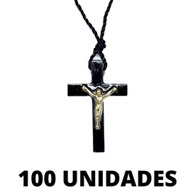 Crucifixo em Madeira 3,4 cm no Cordão Fino 100 unidades