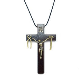 Crucifixo em Madeira de Nossa Senhora da Salette no Cordão 9 cm - Cruz Saletina