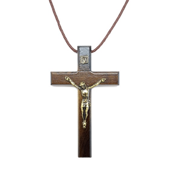 Crucifixo em Madeira Natural 9 cm no Cordão