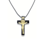 Crucifixo em Madeira Negra Medalha São Bento Metal no cordão 5,4 cm