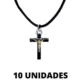Crucifixos em Madeira no Cordão Grosso 3,4 cm - 10 Unidades