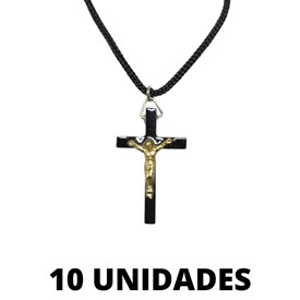 Crucifixos em Madeira no Cordão Grosso 4 cm - 10 Unidades