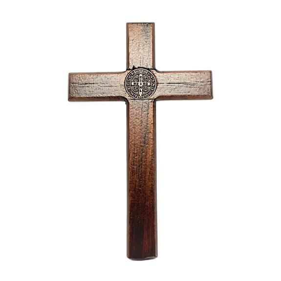 Cruz de Mão ou Porta com São Bento Madeira 12 cm