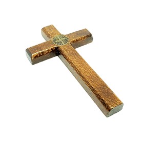 Cruz de Mão ou Porta com São Bento Madeira 12 cm