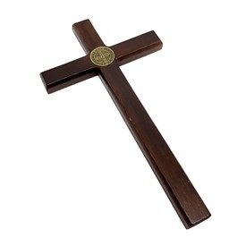 Cruz de Parede ou Porta com São Bento Madeira 23 cm
