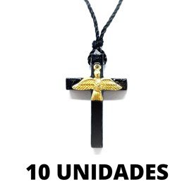 Cruz em Madeira 3,4 cm com Espírito Santo no Cordão Fino - 10 unidades