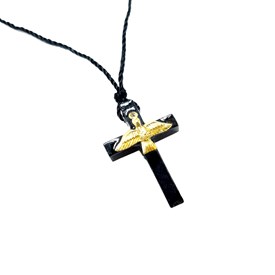 Cruz em Madeira 3,4 cm com Espírito Santo no Cordão Fino - 100 unidades