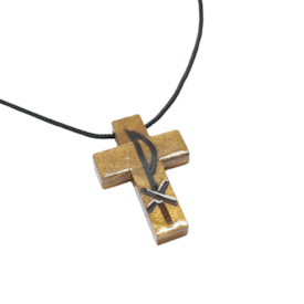 Cruz em Madeira 4 cm com PX no Cordão