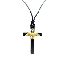Cruz em Madeira com Espírito Santo no Cordão Fino 3,4 cm