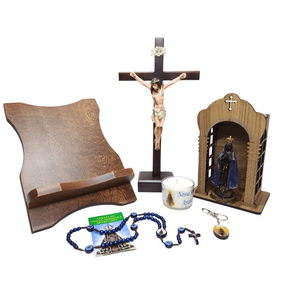 Kit Oratório Altar Doméstico Nossa Senhora Aparecida 7 PEÇAS