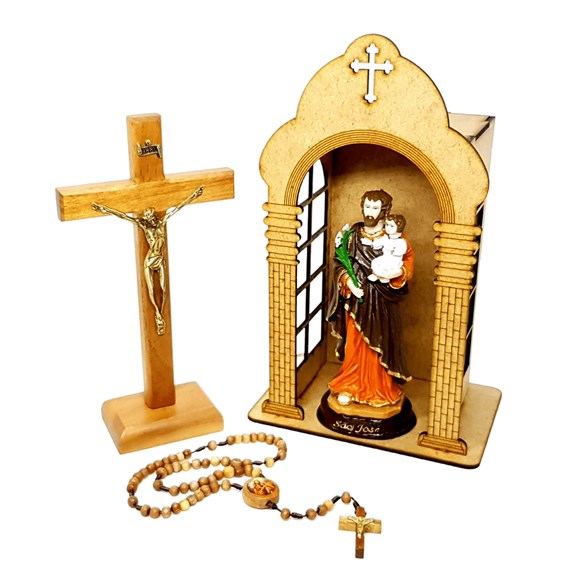 kit de Páscoa com capelinha, vela e cruz de madeira - Artcruz