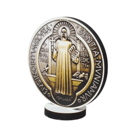 Medalha de São Bento de Mesa em MDF 8 cm - Ouro Velho